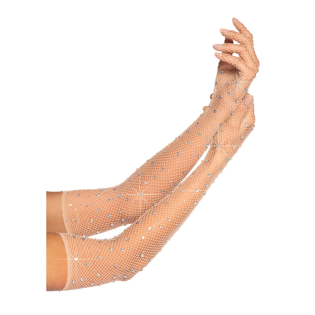 Rhinestone fishnet opera lengt - O/S / NUDE