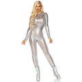 Laser cut metallic catsuit. - X-LARGE / SILVER
