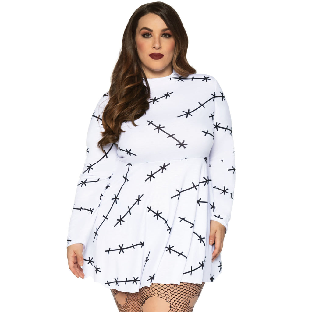 Jersey stitch dress. - 1X-2X / WHITE/BLK
