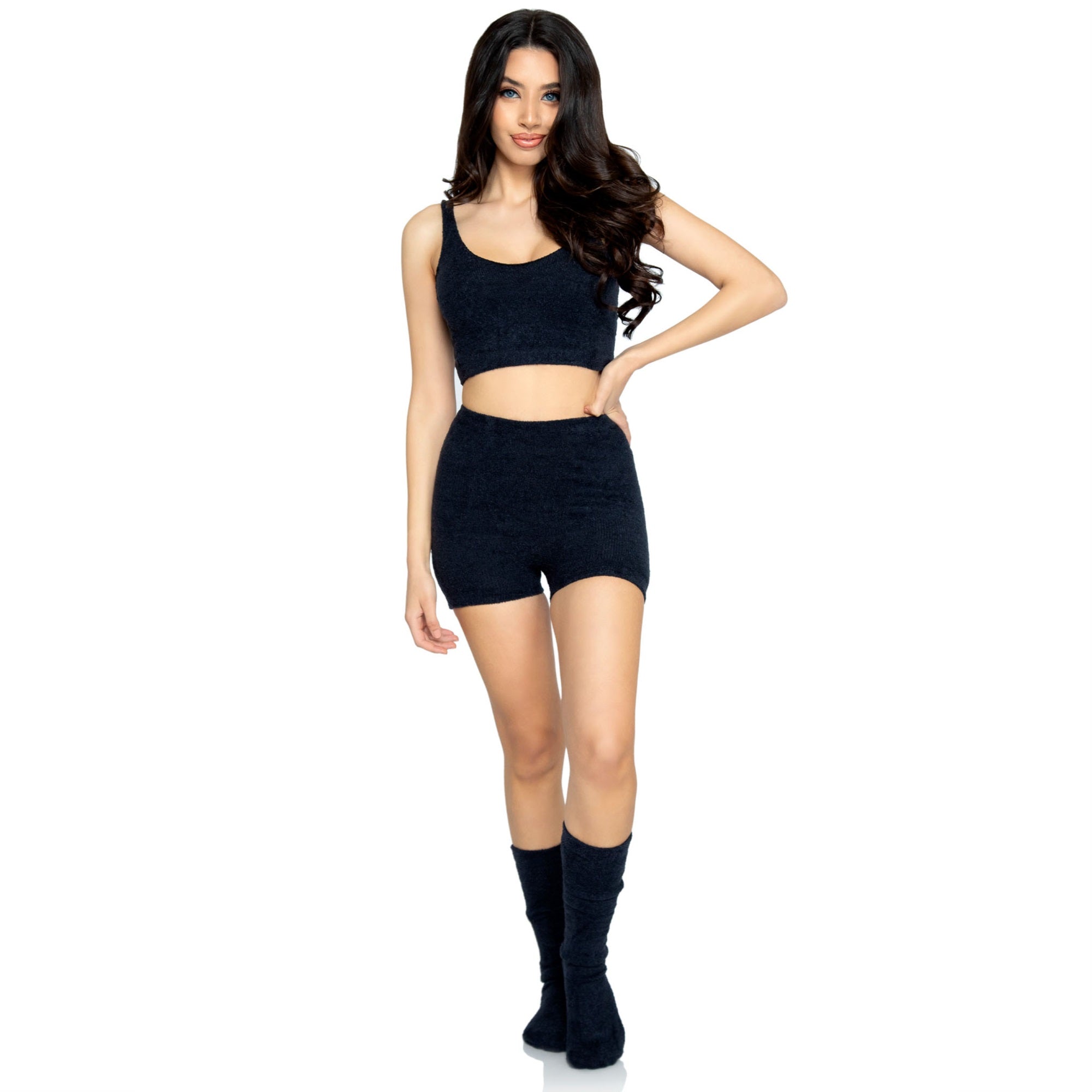 3 PC Ultra-soft cozy knit crop - SML/MED / BLACK