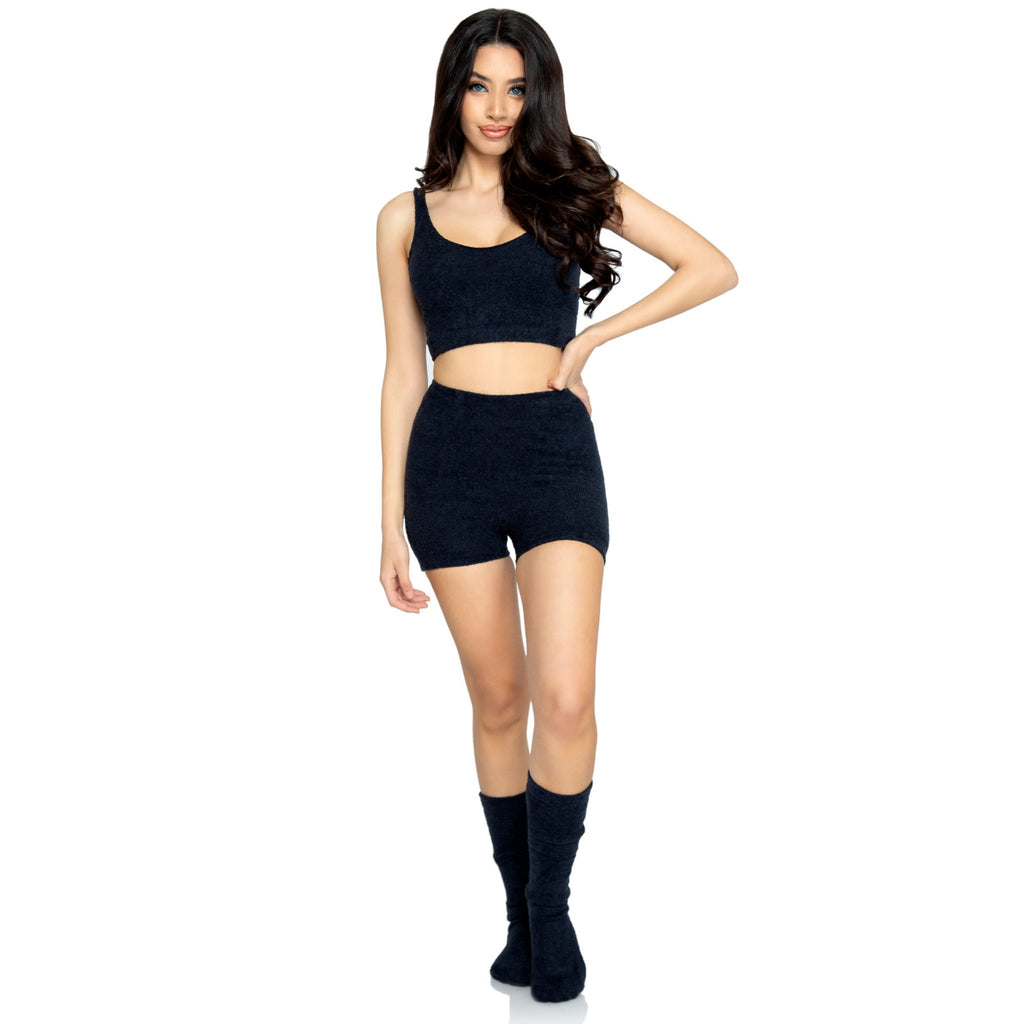 3 PC Ultra-soft cozy knit crop - MED/LGE / BLACK
