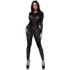Sheer rhinestone catsuit.