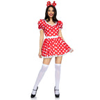 2 PC Polka dot dress with ruch - LARGE / RED/WHITE