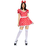 2 PC Polka dot dress with ruch - LARGE / RED/WHITE
