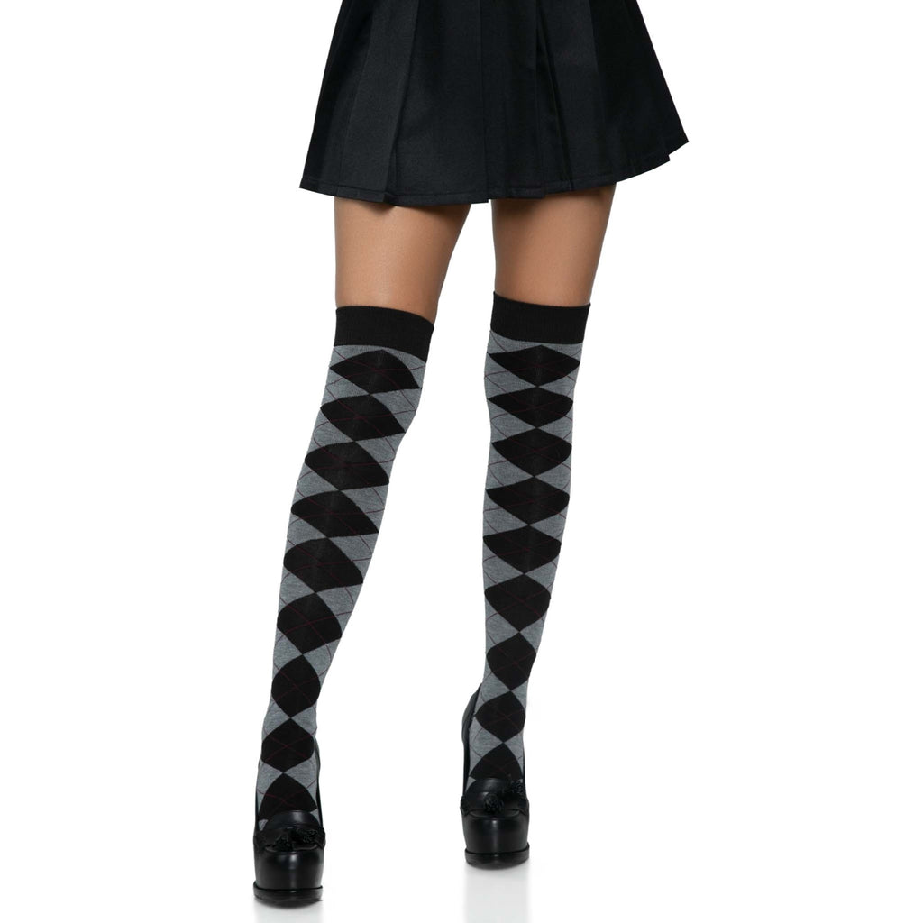 Argyle knit over the knee sock