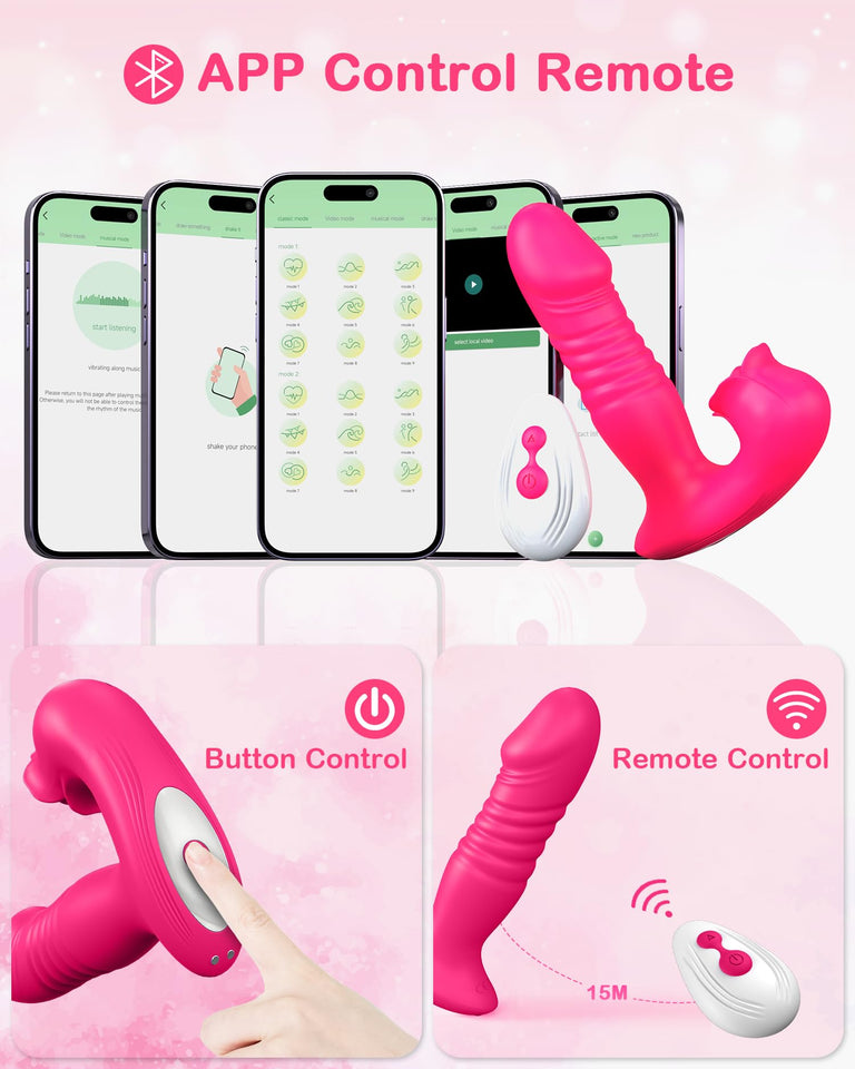 Rose Sex Toys for Women Sucking Vibrator Thrusting Dildo -Upgraded Sex Toy with 9 Sucking &Thrusting Vibrating Dildos,G Spot Cli