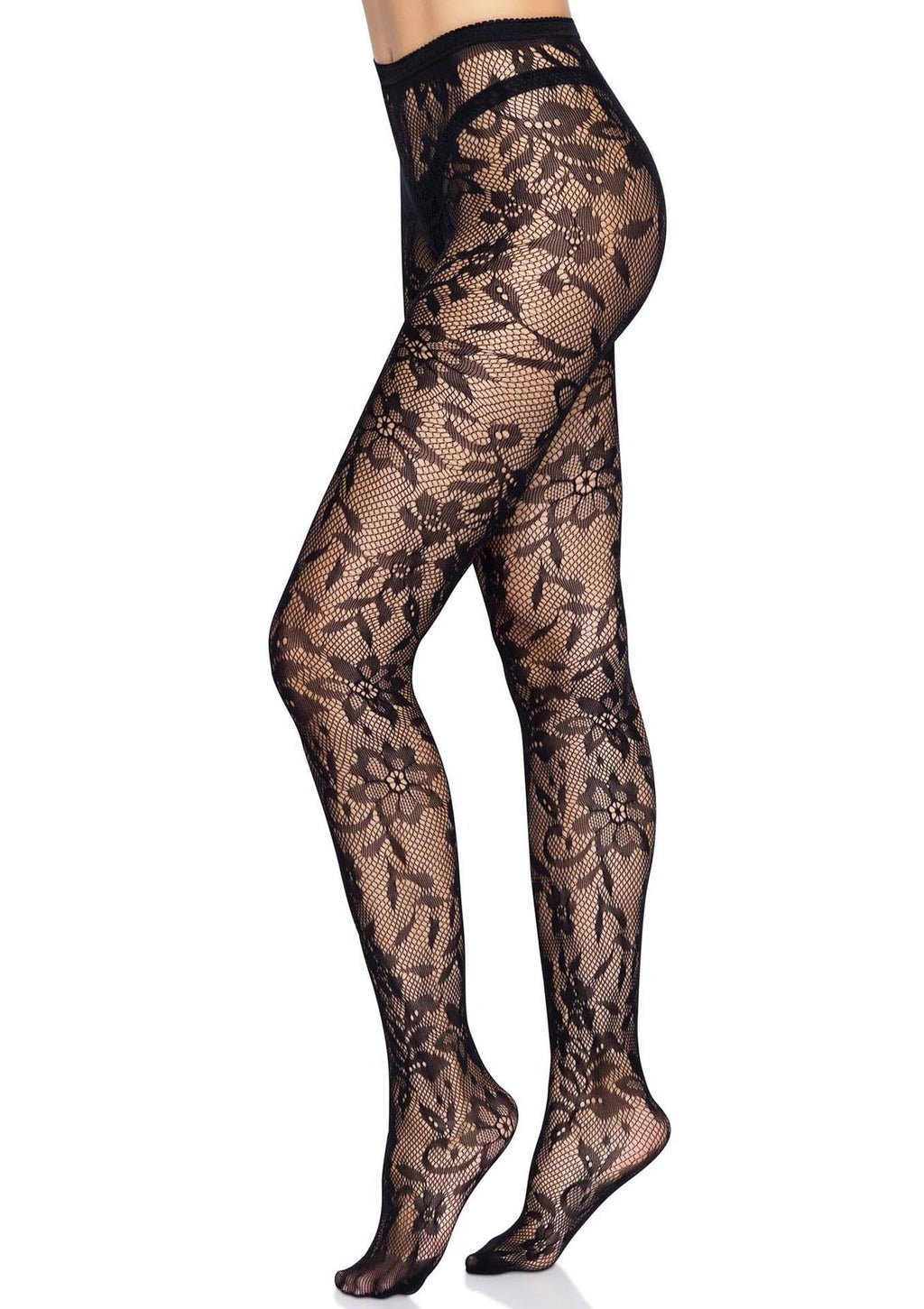 Seamless chantilly floral lace tights.