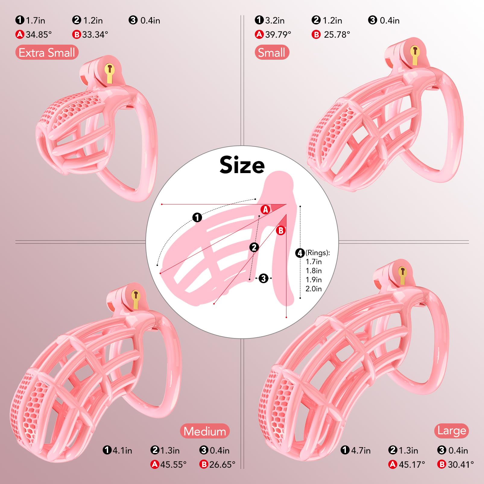 Male Chastity Device Cock Cage - UTIMI Large Plastic Chastity Cage for Man Penis Exercise 3D Printed Pink Bondage Gear Lightweig