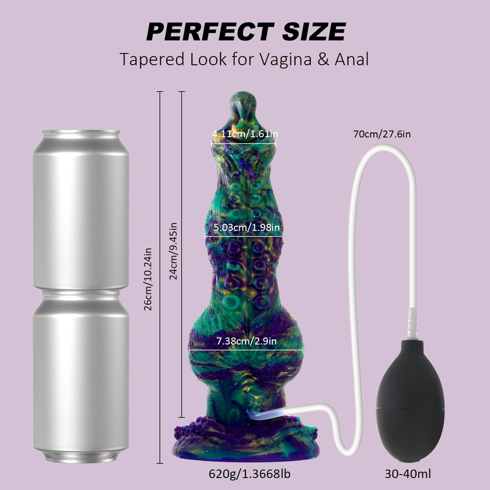 10.24 '' Squirting Monster Dildo Fantasy Ejaculating Dog Knot Penis,Silicone Realistic Tentacle Dildo Dragon Cock W/Enema Bulb,T