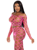 2 PC Hardcore net crop top and footless tights.