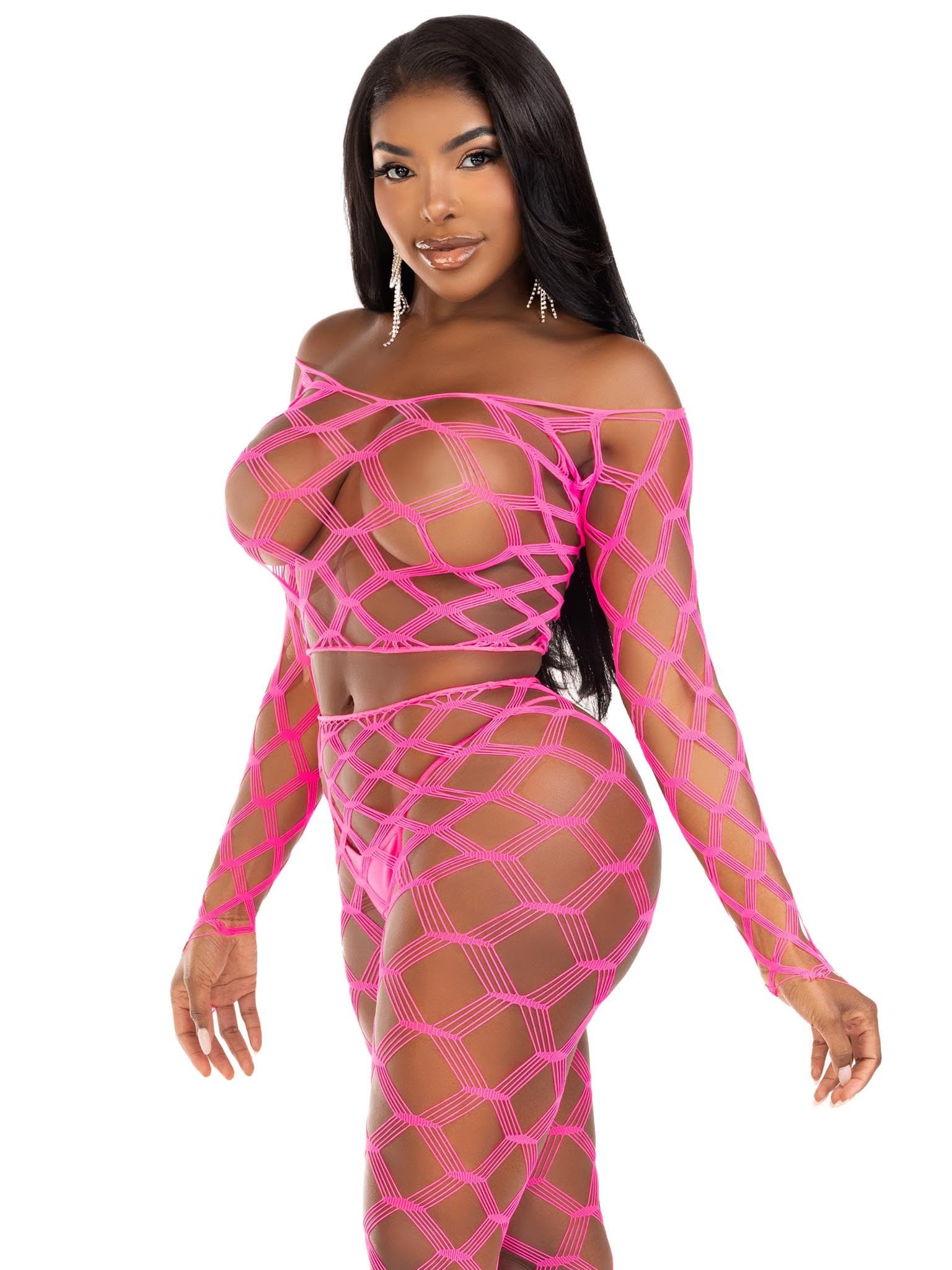 2 PC Hardcore net crop top and footless tights.