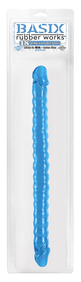 Basix 18-Inch Ribbed Double Dong, Blue