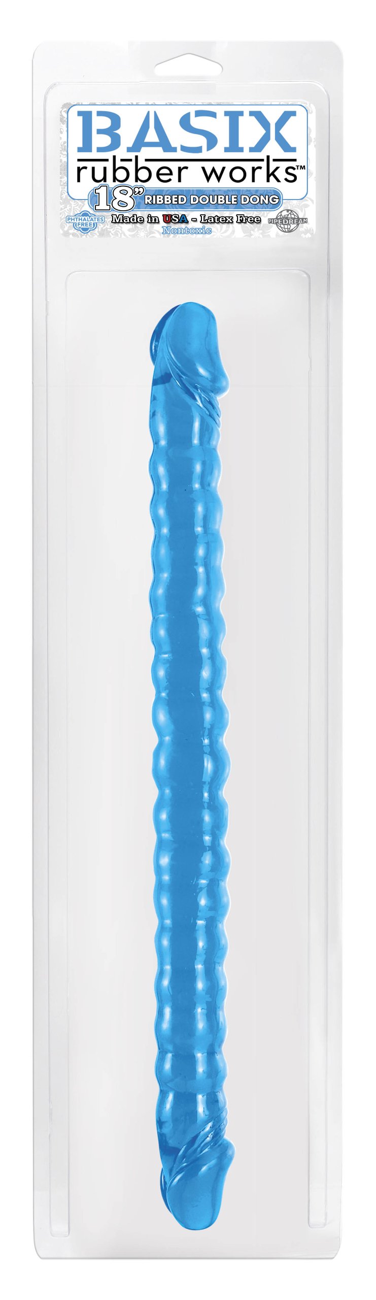 Basix 18-Inch Ribbed Double Dong, Blue
