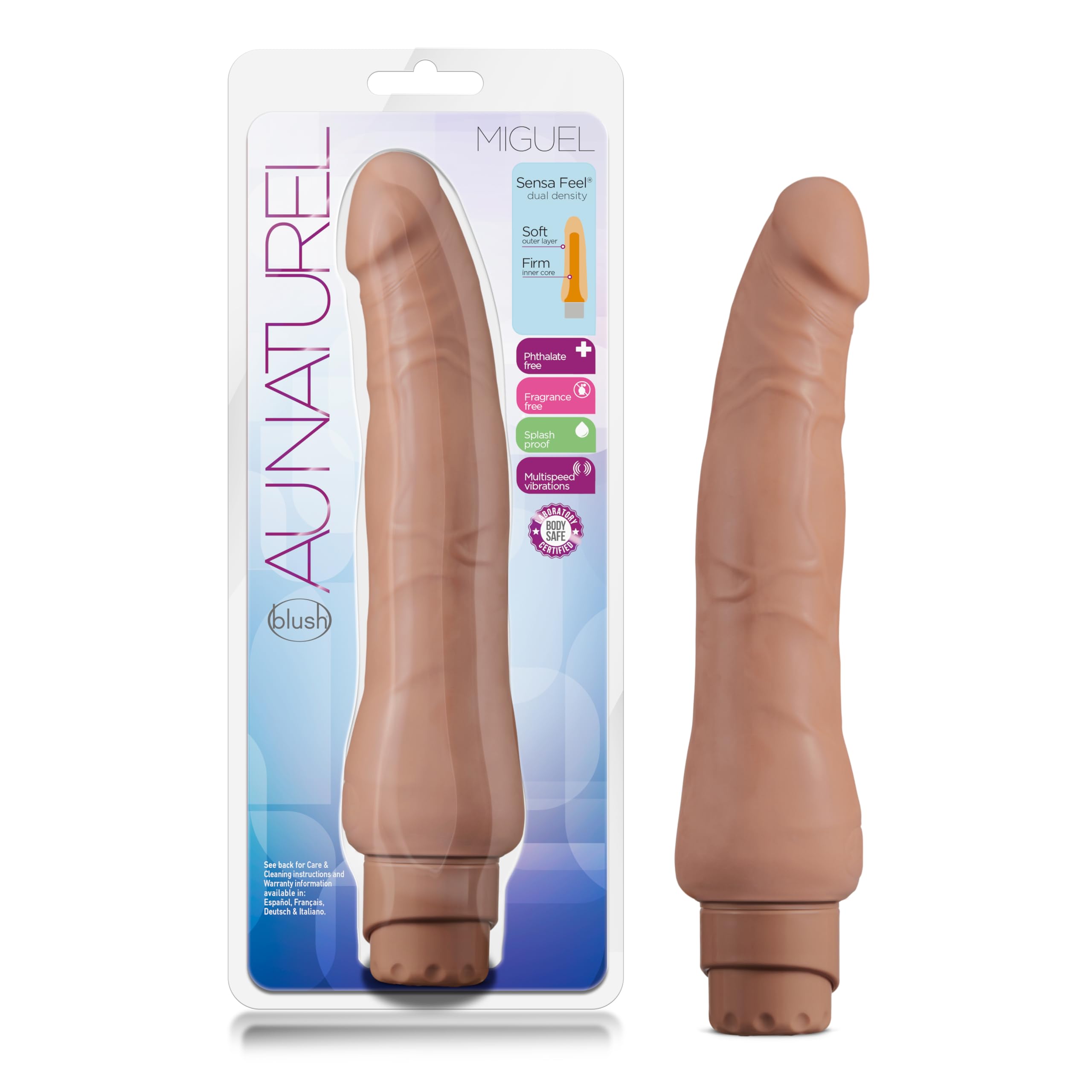 Blush Au Naturel Miguel Realistic 10 Vibrating Dildo - FlexiShaft Dual Density Cock, Twist Dial Vibration - Body-Safe TPE, IPX7,