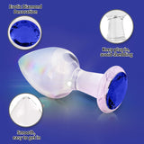 Crystal Glass Anal Plug with Luxury Jewelry Butt Plug Fetish Anus Stimulation Unisex Adult Anal Sex Toy (Blue, L)