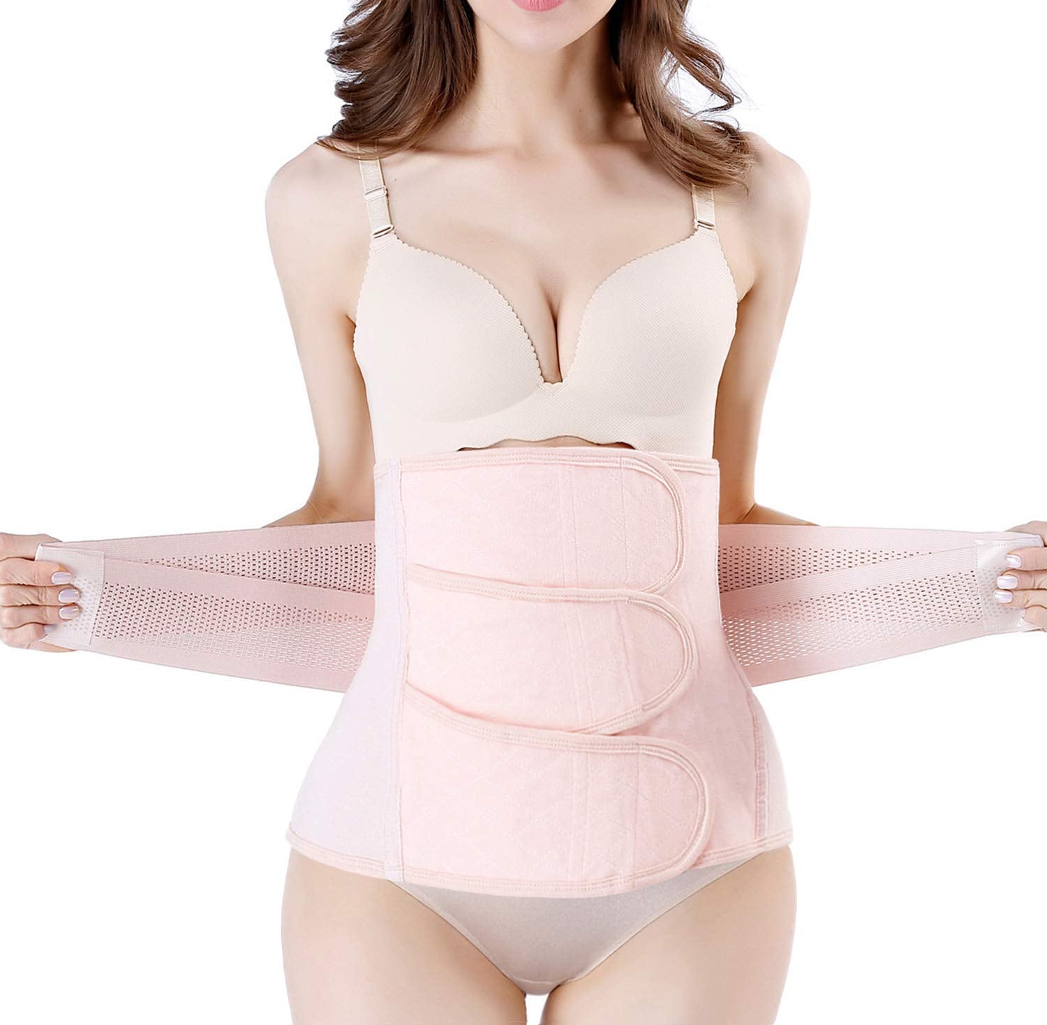 Postpartum Girdle C Section Recovery Belly Band Wrap Belt Corset Waist Trainer (Pink,X-Large)