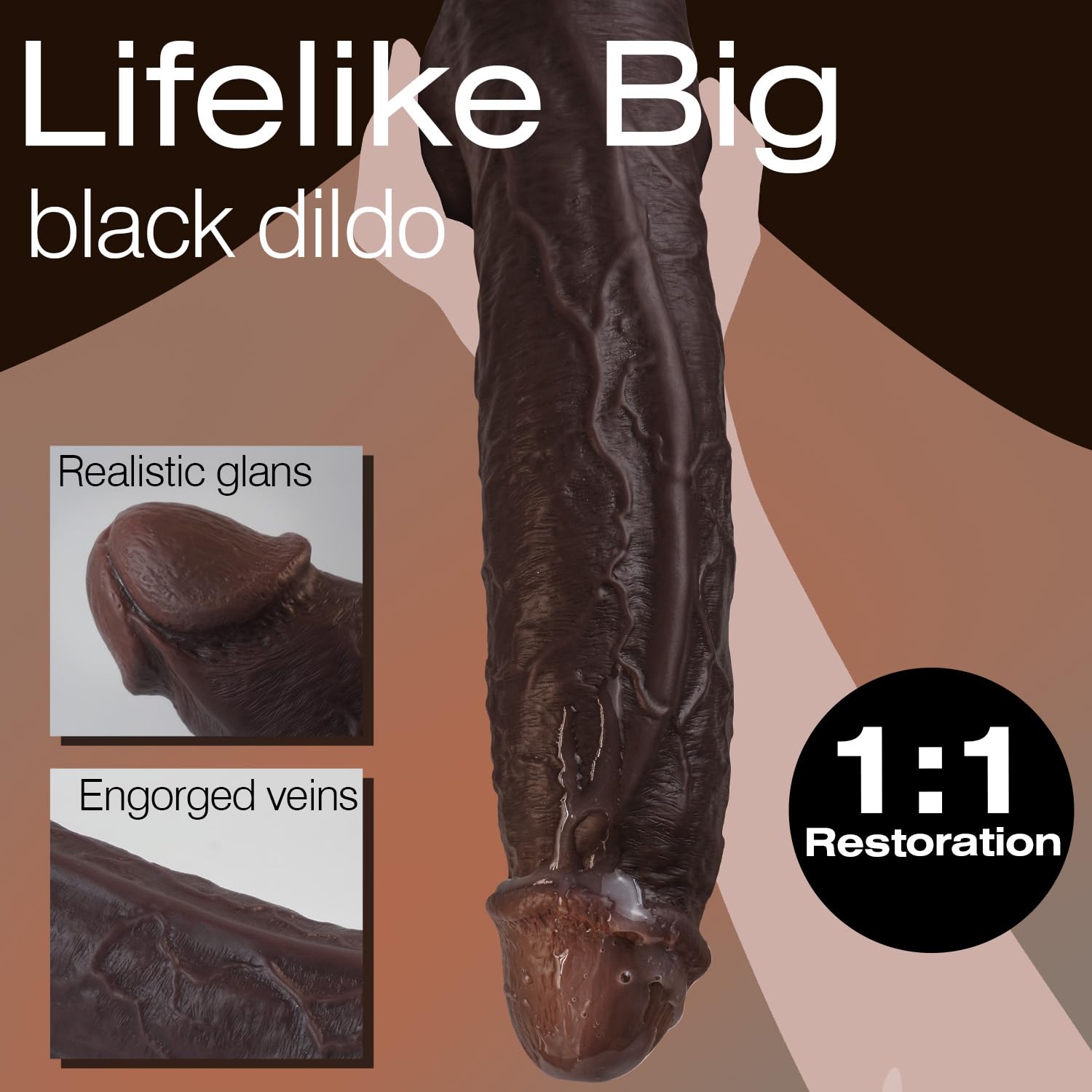 11 Inch Realistic Big Black Dildo Sex Toy, Skin-Like Huge Thick Dildo with Strong Suction Cup for Hands-Free, Lifelike Silicone