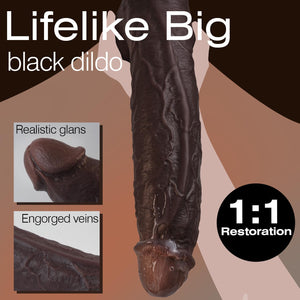 11 Inch Realistic Big Black Dildo Sex Toy, Skin-Like Huge Thick Dildo with Strong Suction Cup for Hands-Free, Lifelike Silicone