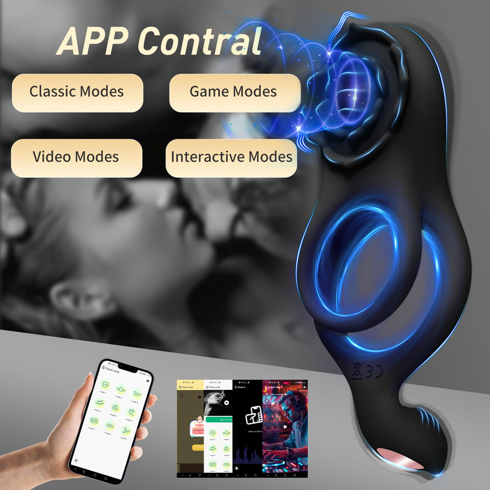 Szleomay Vibrating Cock Ring for Couples,Penis Ring with 9 Modes Male Vibrator Sex Toy with APP Control Perineum,Nipple,Rose Cli