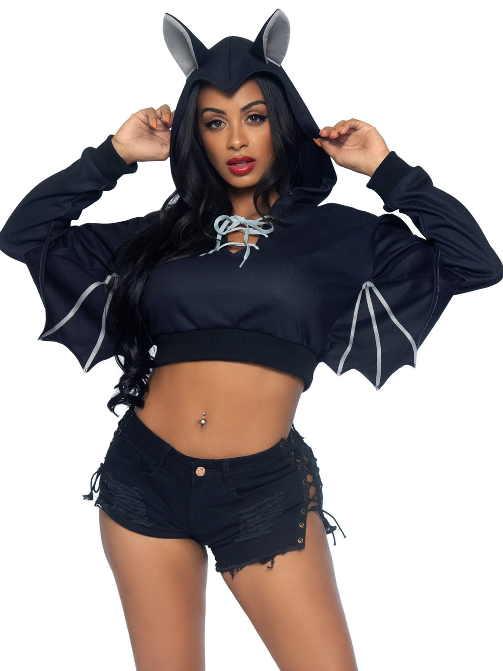 Bat Cropped Hoodie. - Med/Lge / Black