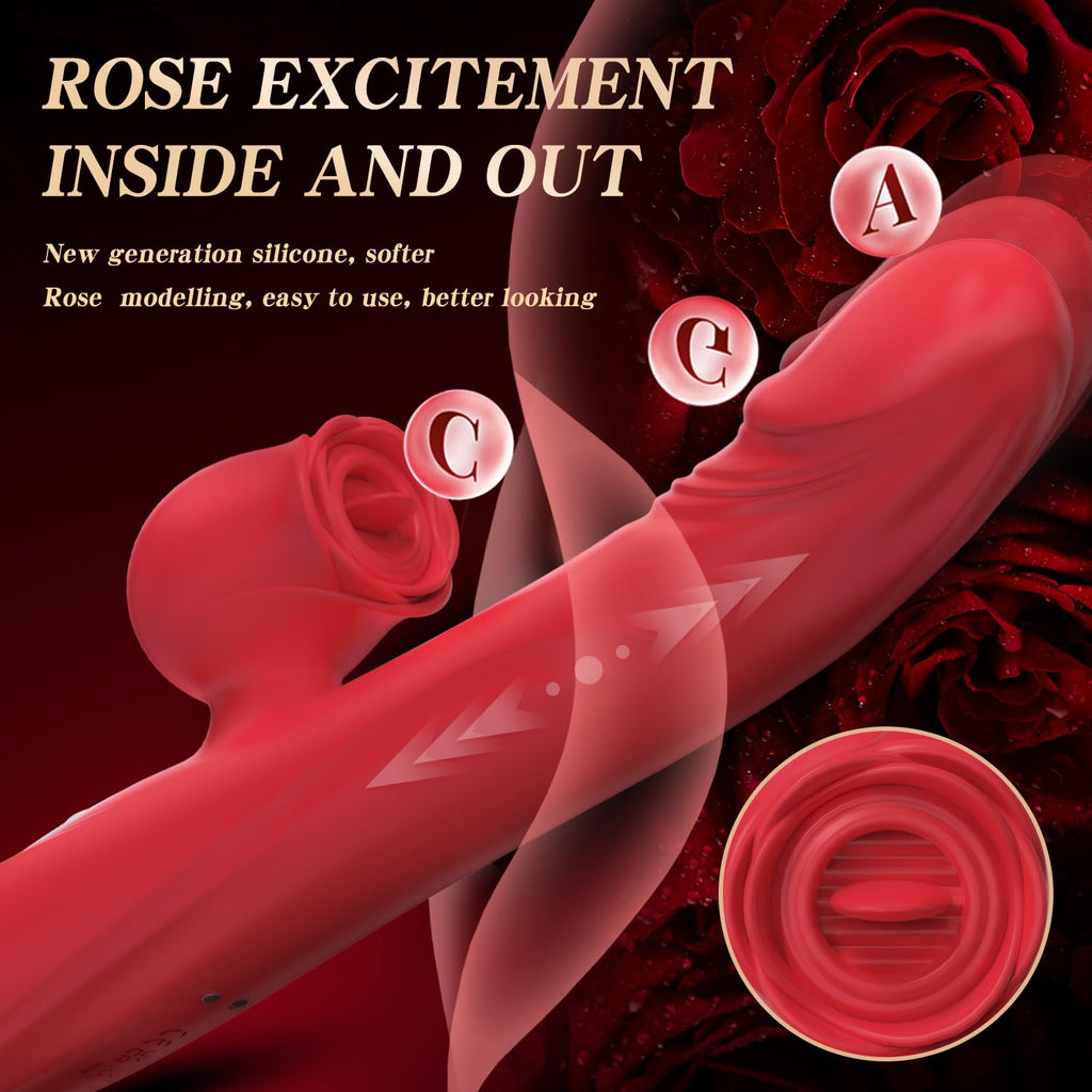 FUKRN Womens Sex Toys Thrusting Vibrator, Thrusting Dildo G Spot Vibrator Clitoral Stimulation Rose Sex Toy with 7 Licking & Thr