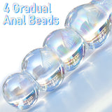 Glass Anal Beads Colorful Butt Plug Prostate Massager with Long Neck, Rose Round Base and 4 Gradual Beads Anal Dilator Fetish Bu
