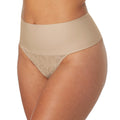Maidenform Womens Tame Your Tummy Panties, Firm Control Shapewear Thong, Cool Comfort, Beige Swing Lace, Large