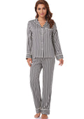 Serenedelicacy Womens Satin Pajama Set Long Sleeve Button Down Sleepwear 2-Piece Striped Silky Pj Set (Large, Black/Vanilla, St
