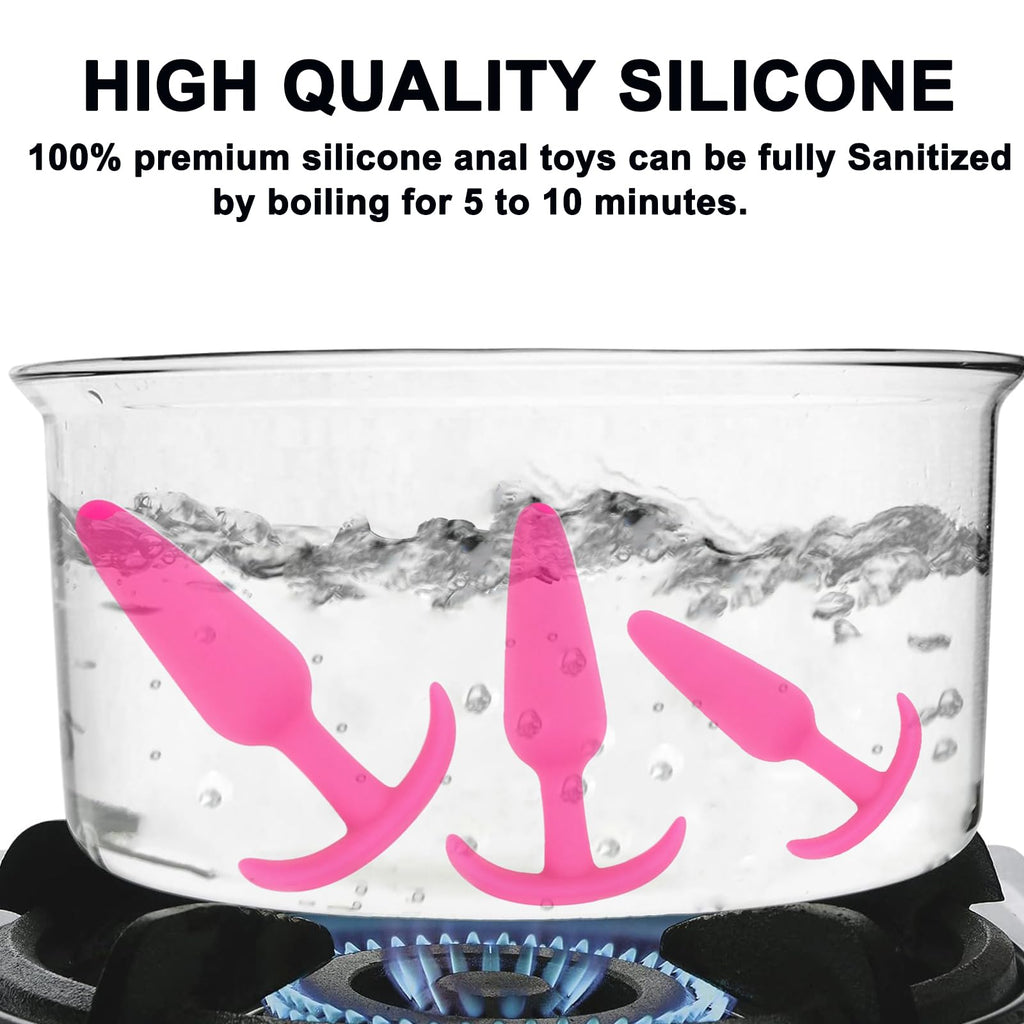 Anal Butt Plug for Comfortable Long-Term Wear 3Pcs Silicone Sex Toys with Flared Base Anal Butt Trainer Kit for Beginners Advanc