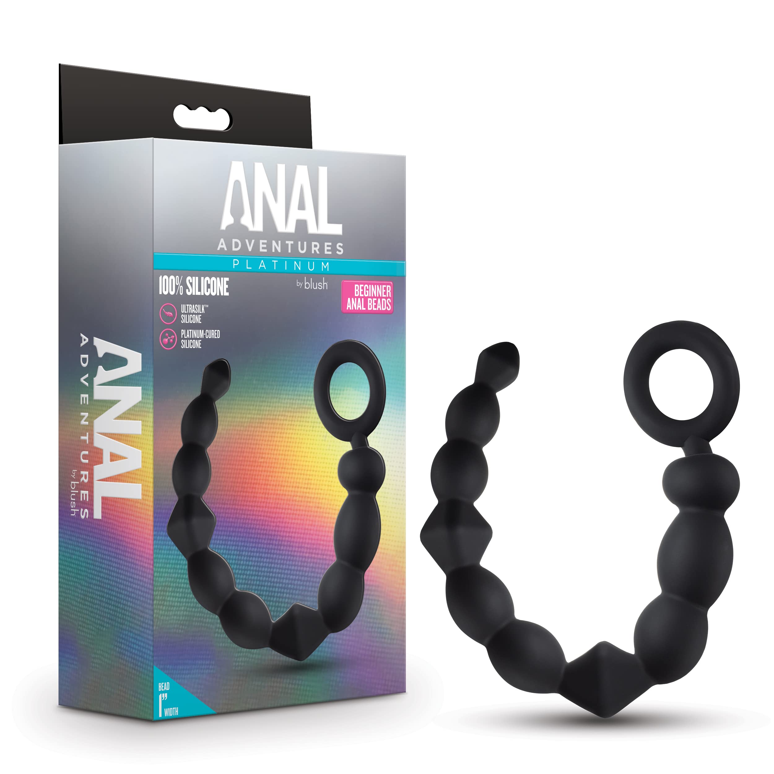 Blush Novelties Anal Adventures Platinum Silicone Butt Beads - 10 Balls Progress in Size - Easy Pull Loop for Safety and Comfort