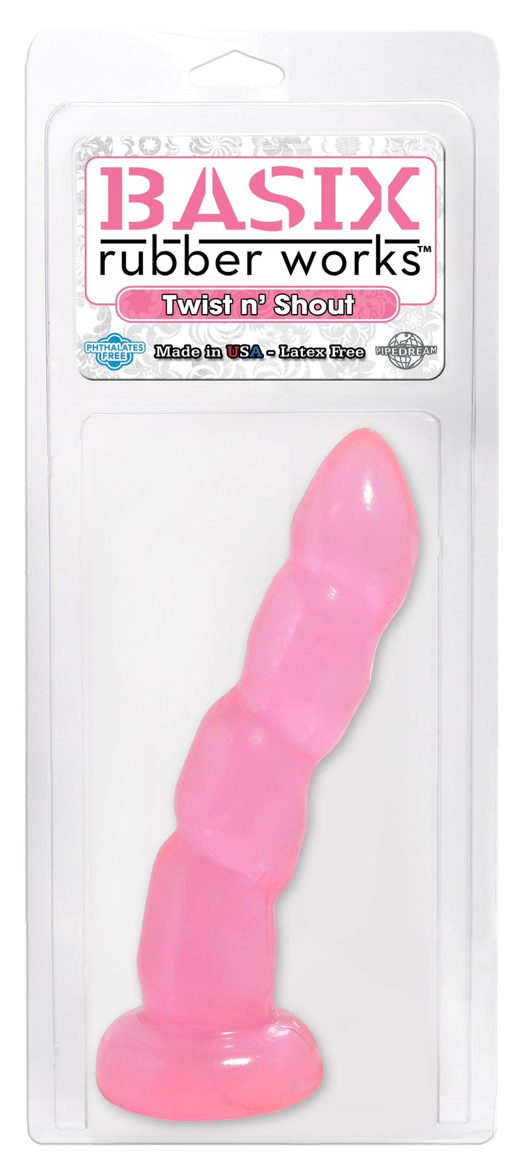 Basix Rubber Works 8-Inch Twist N Shout With Suction Cup Dong, Pink