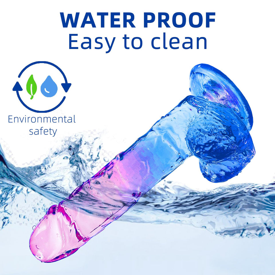 Realistic Dildo Clear Silicone 7.8 '' Blue-Purple Gradient Dildo with Strong Suction Cup for Women Hand Free Play Flexible Soft
