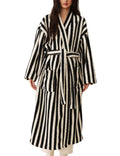 Arssm Womens Striped Fluffy Robe Long Plush Bathrobes Fuzzy Warm Cozy Thick Loungewear Maxi Robe(Black-M)