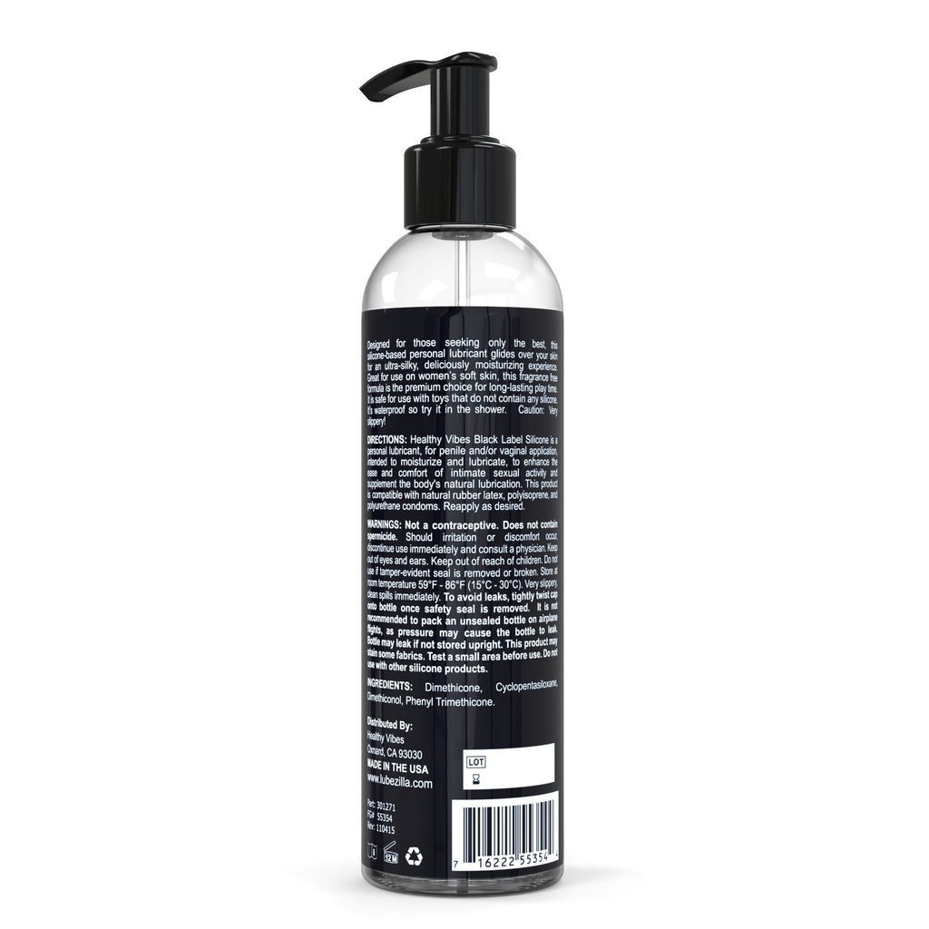 Premium Silicone Sex Lubricant By Healthy Vibes, 8 Oz Longest Lasting Personal Lube [Sensitive Skin On Women, Men, And Couples] Intimate Black Label | Paraben & Glycerin Free