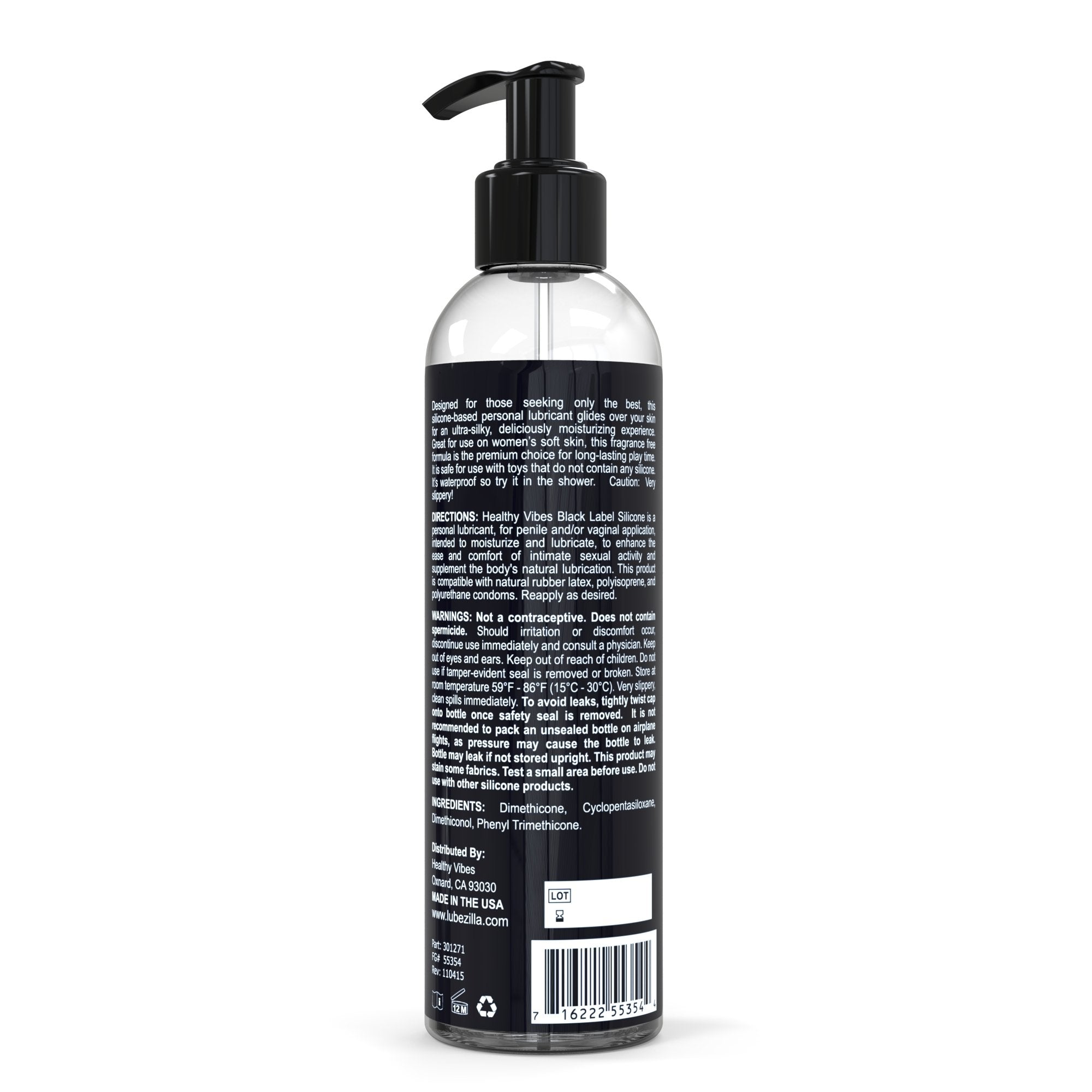 Premium Silicone Sex Lubricant By Healthy Vibes, 8 Oz Longest Lasting Personal Lube [Sensitive Skin On Women, Men, And Couples] Intimate Black Label | Paraben & Glycerin Free