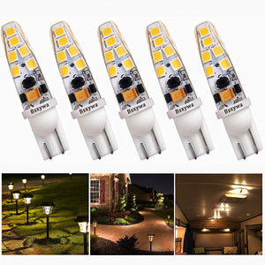 Bsxywa T5 T10 921 194 Wedge Base Landscape 12Volt Led Waterproof Light Bulb, 25W Equivalent 3Watt, Warm White 2700K-3000K For Ou