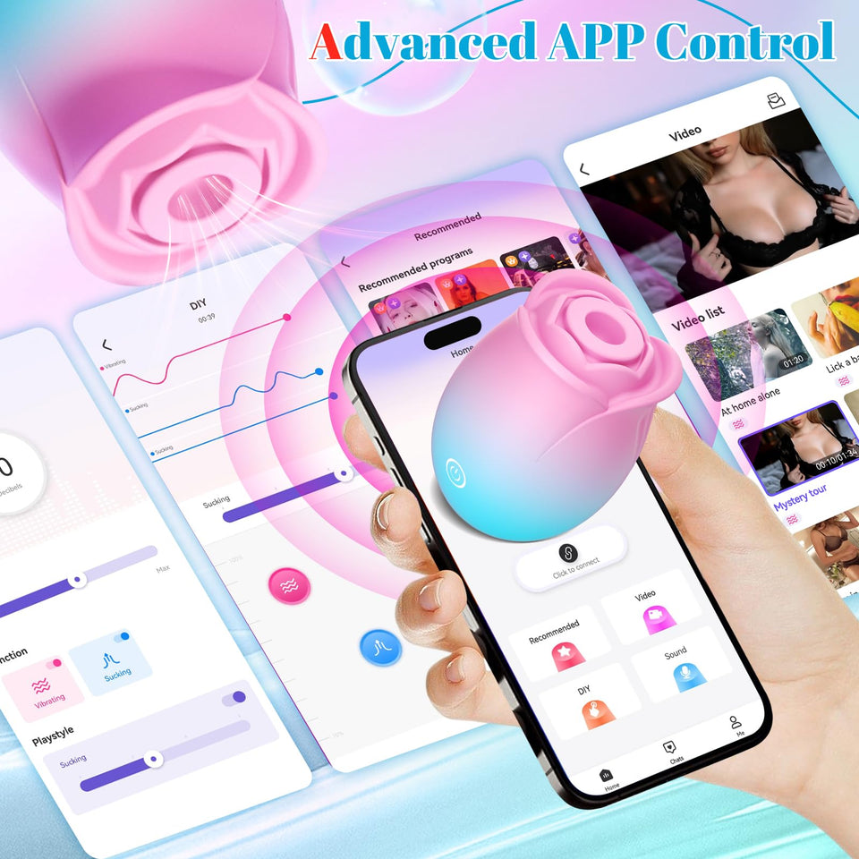 Gasevimo Vibrator Sex Toy Adult Toys - APP Control Rose Sex Toy Adult Toy with 9 Sucking & Vibrating Modes for Women Nipple Toys
