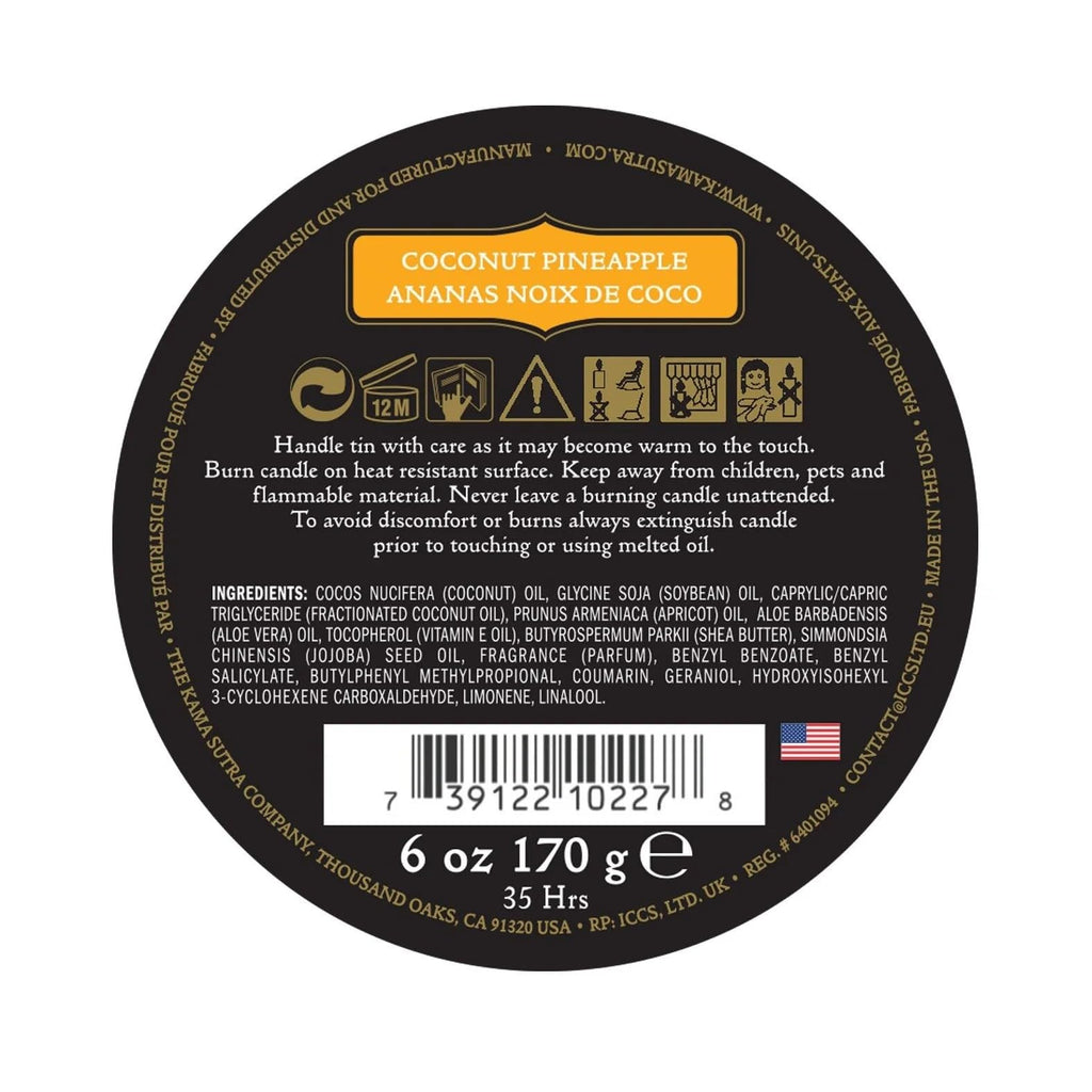 Kama Sutra Ignite Massage Candle - Coconut Oil And Soy Based - Coconut Pineapple, 6 Oz Melts Into A Warm Massage Oil, Couples Ma