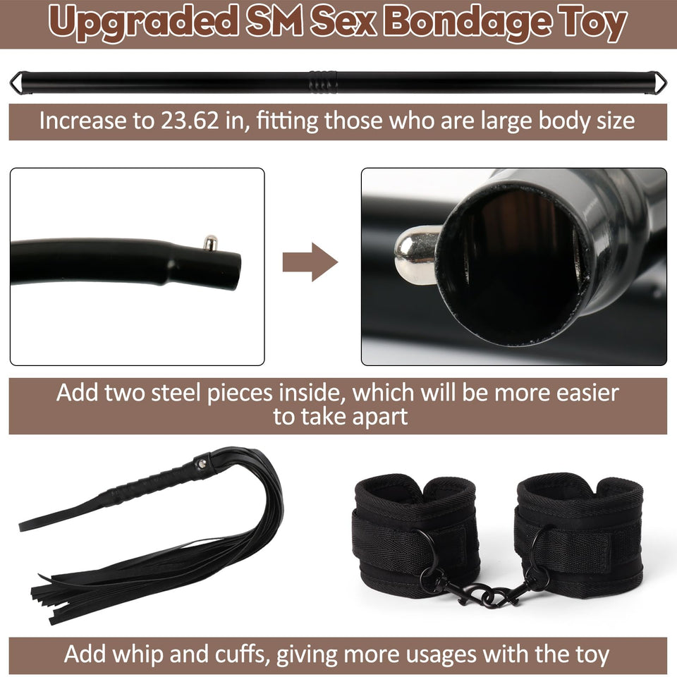 BDSM Hip Restraints Stainless Ring Sex Toys for Couples, Handcuffs Sex Bondage Rings Set Adults Toy with Whips for Mens Womens,