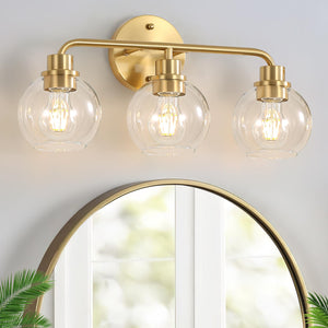 Bathroom Light Fixtures Gold Vanity Light 3 Light Wall Sconces Lighting Brushed Brass Lights With Clear Globe Glass Shades Bath