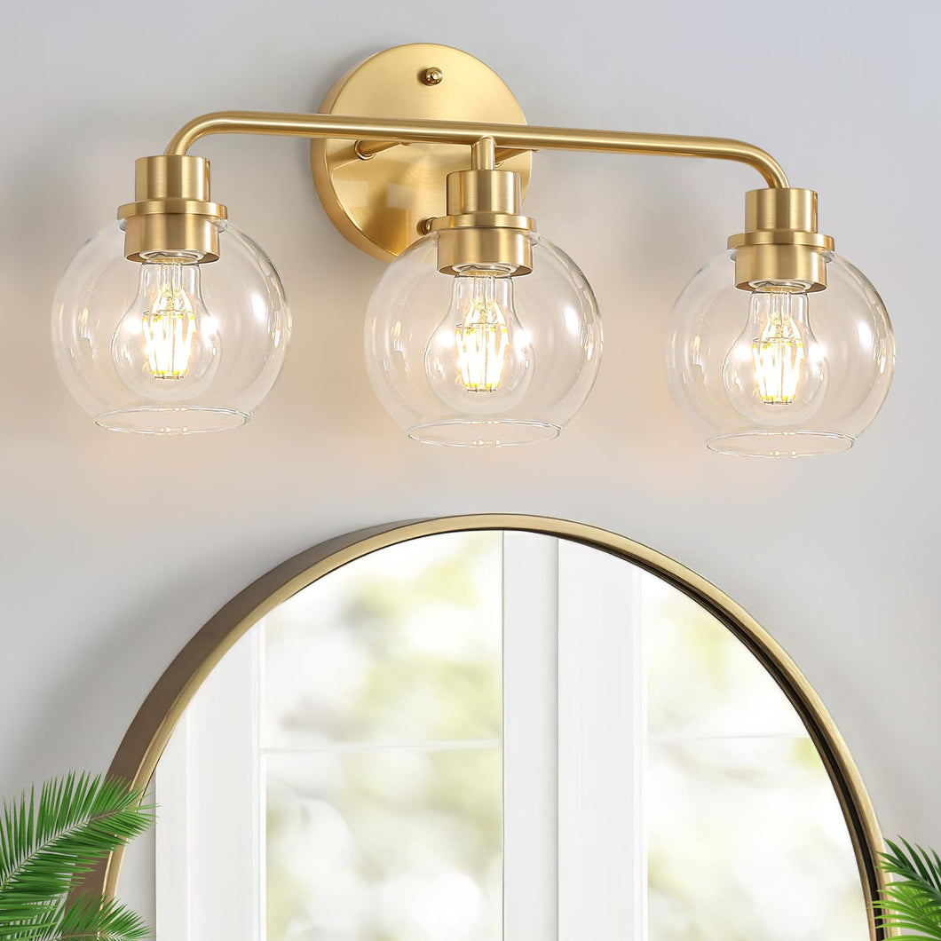 Bathroom Light Fixtures Gold Vanity Light 3 Light Wall Sconces Lighting Brushed Brass Lights With Clear Globe Glass Shades Bath