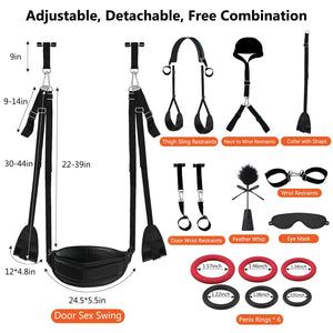 Adult Sex Toys BDSM Door Sex Swing with Seat, 9 Pcs Sex Toys Bondage Set with Penis Ring, Eye Mask, Feathers Whip, DIY Bondage S