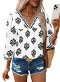SHEWIN Blouses for Women Dressy Casual 2026 Fashion Trendy 3/4 Sleeve Flower Top Lightweight Cute Tops for Women White X-Large