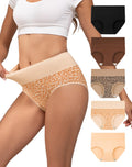 INNERSY Womens Underwear Cotton Soft Underwear High Waisted Breathable Briefs 5 Pack(X-Large, Leopard Charm)
