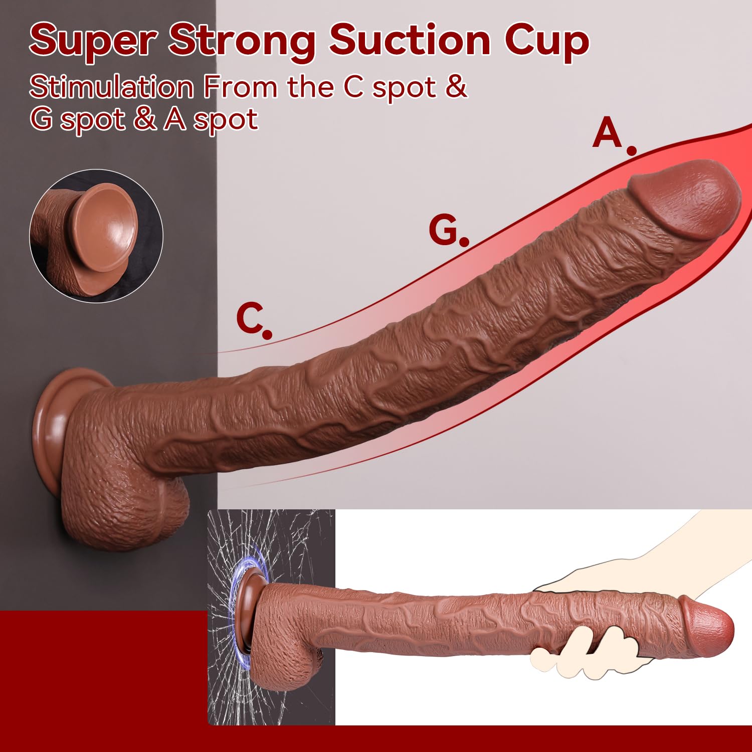 16.93 Inch Super Long Dildo Realistic Huge Big Black Anal Dildo with Small Glans,Giant Dildo Strap on Dildo with Strong Suction