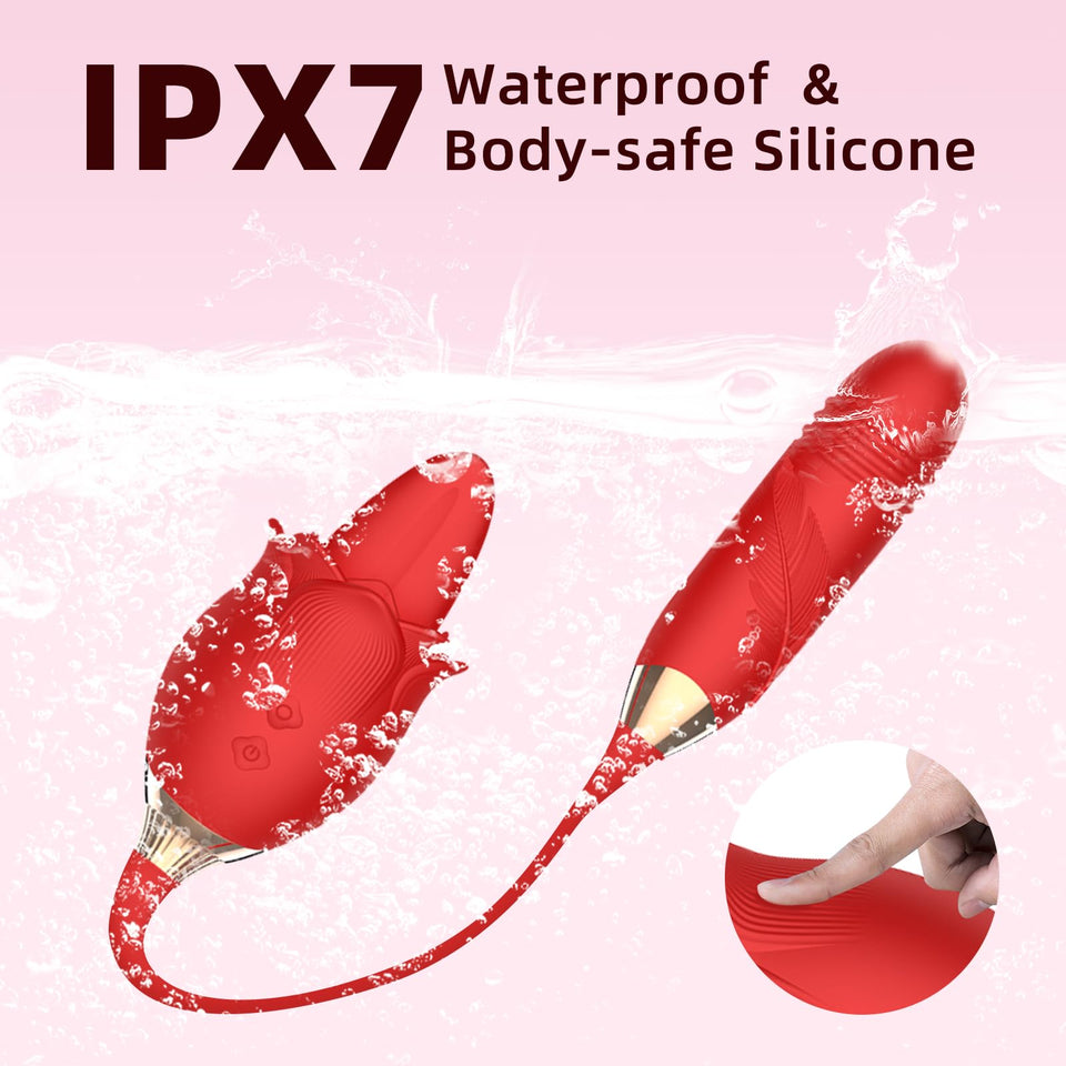 Rose Toys Clitoral Vibrator for Women,3 in 1 Rose Adult Toy,Sex Stimulator for Women with 10 Tongue Licking & Thrusting Dildo G