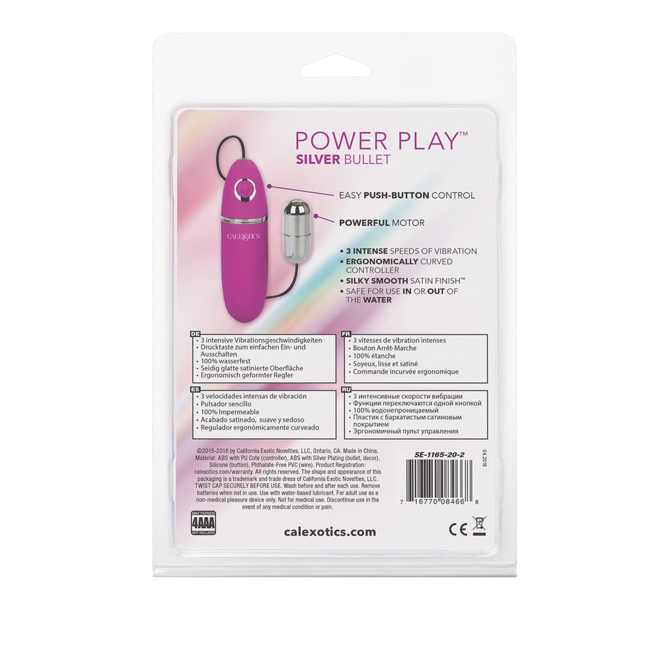 Calexotics Power Play Wired Remote Control Bullet Vibrator - Waterproof Sex Toys For Couples - Adult Vibe Egg Massager - Silver