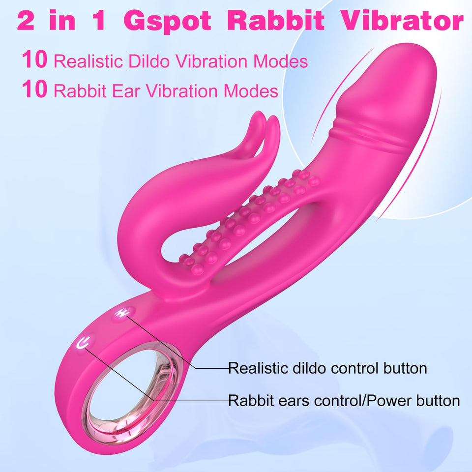 Ablushgirl Rabbit Vibrators G Spot Clitoral Vibrator, Upgraded Realistic Dildo Female Sex Toys with 10 Powerful Vibrations Nippl