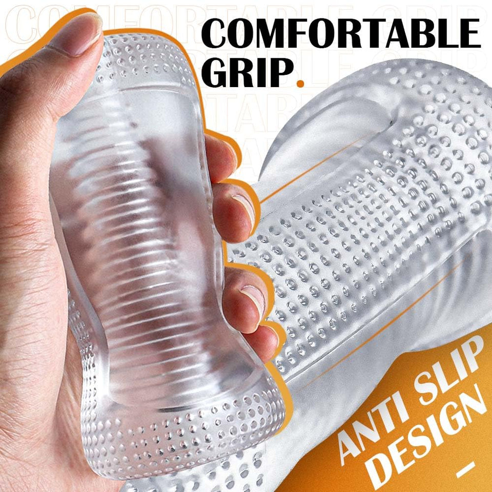 Manual Sucking Insertion Male Masturbators, TOHERXIZ Flexble Pocket Pussy Stroker with TPE Spiral Textured Masturbation Sleeve B