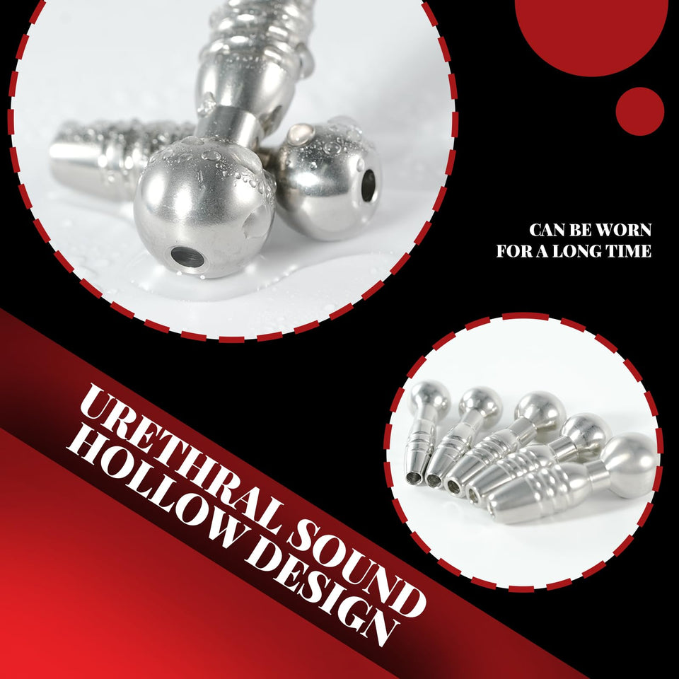 Kutocesy 5 Sizes Penis Plug Hollow Stainless Steel Large urethral Plug Multi Beads Screw Thread Expander Spouse Sex Toys cathete